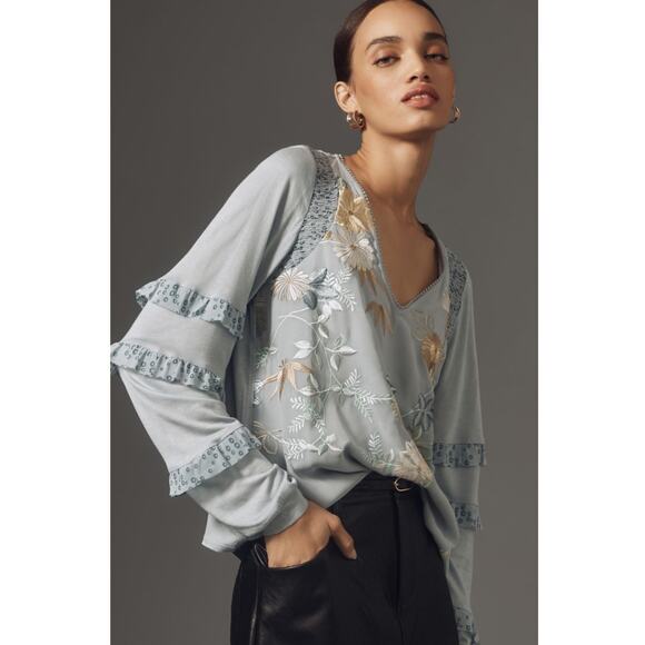 Tiny Tops - TINY Frances Long-Sleeve Ruffled Top Blouse Sz Small EUC $128 MSRP Anthropologie